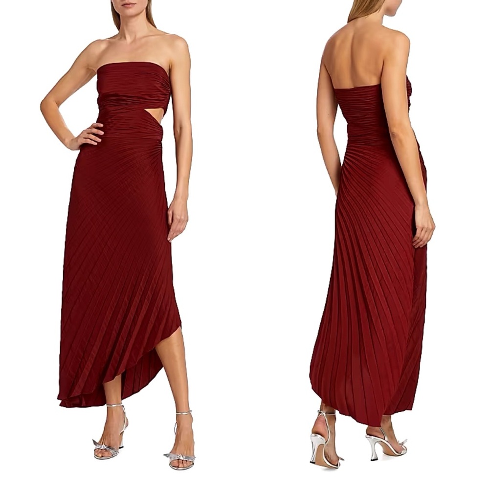 NEW NWT A.L.C. Andie Strapless Pleated Cutout Maxi Dress In Syrah Red